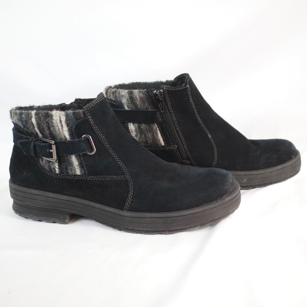 Earth Origins Black Suede Wool Trim Side Zip Buckle Ankle Boots Women's Size 10M - Picture 5 of 9